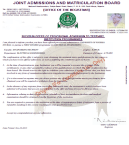 JAMB Admission Letter Printing Procedure