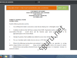 UNILORIN Post UTME Past Questions and Answers PDF